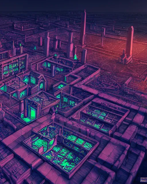 Image similar to a beautiful ultradetailed render of cemetery city urbex by albrecht durer, sunset uv light neon noir nature futuristic thermal vision liberty city gem morning sun wilderness, archdaily, wallpaper, highly detailed, trending on artstation.