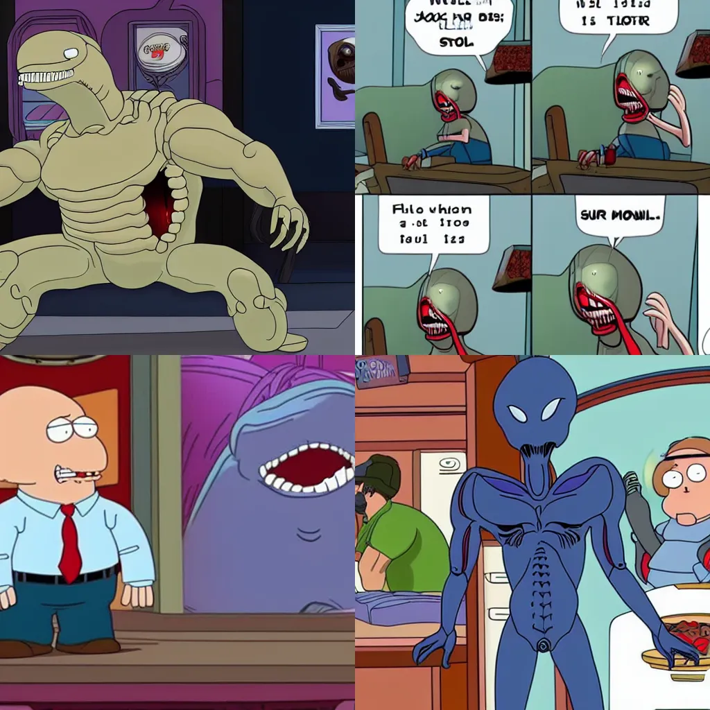 Prompt: Xenomorph appearing in Family Guy