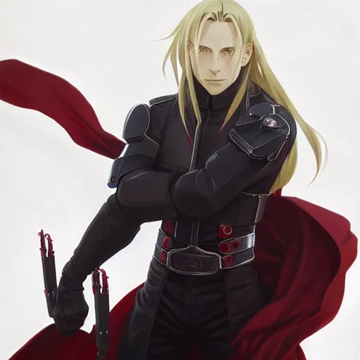 Image similar to Edward Elric from Fullmetal Alchemist, intricate, elegant, highly detailed, digital painting, artstation, concept art, matte, sharp focus, illustration, art by Artgerm and Greg Rutkowski and Alphonse Mucha