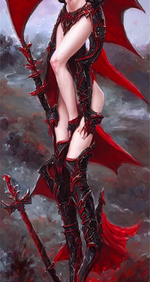 Image similar to Gothic elf princess in red dragon armor by Konstantin Razumov, square crop from the 512x960 full body shot