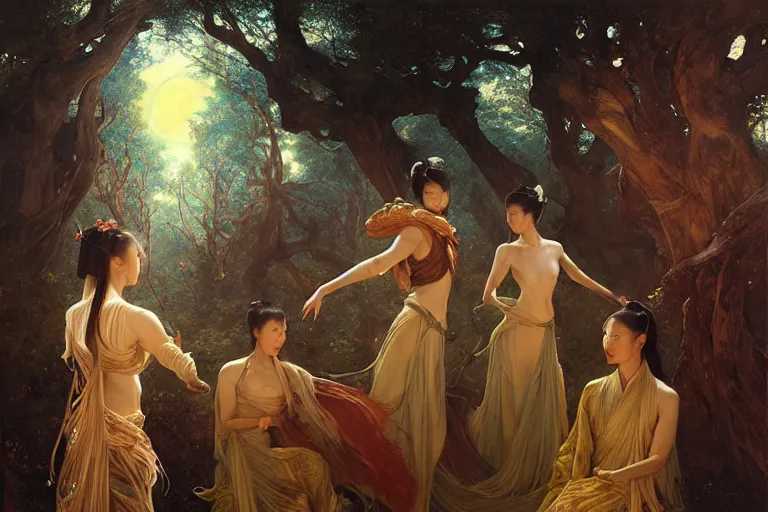 Image similar to wuxia, forest, moonlight, painting by gaston bussiere, craig mullins, j. c. leyendecker, artgerm, agostino arrivabene, vanessa beecroft, ankazhuravleva