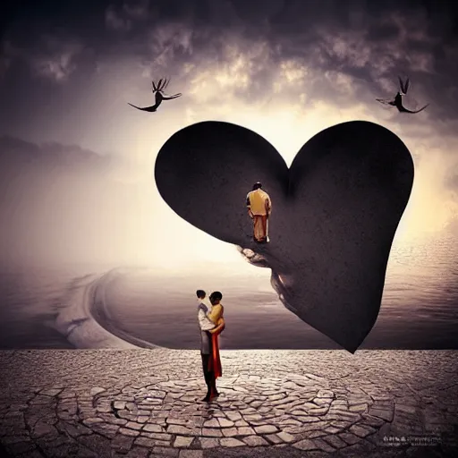 Prompt: surrealism vector art of love by michal karcz