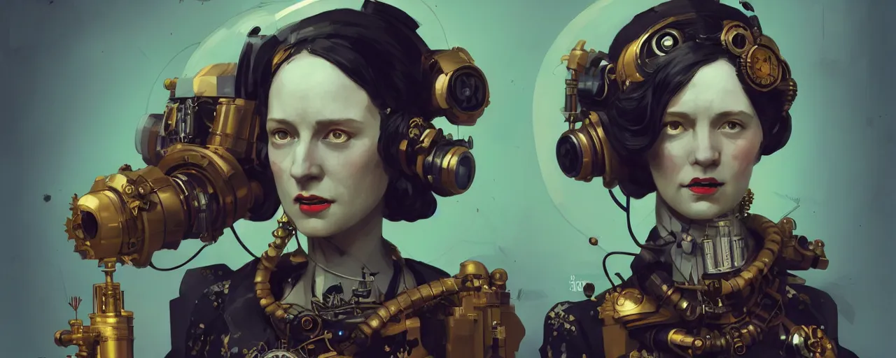 Prompt: duotone dark concept illustration 3 / 4 portrait of ada lovelace as steampunk cyborg. highly detailed mechanism cinematic lighting. golden ratio accidental renaissance. by sachin teng and sergey kolesov and ruan jia and heng z. graffiti art, scifi, fantasy, hyper detailed. octane render. concept art. trending on artstation