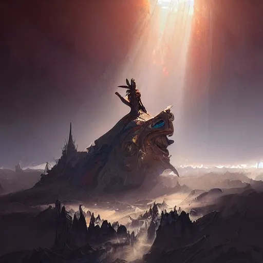 Image similar to god emperess kim yo jong in the style of craig mullins, greg rutkowski, peter mohrbacher, and drew struzan. epic, majestic, awe inspiring, god rays, fissures, divine, church painting, intricate armor, extreme detail, high octane, cartoonish