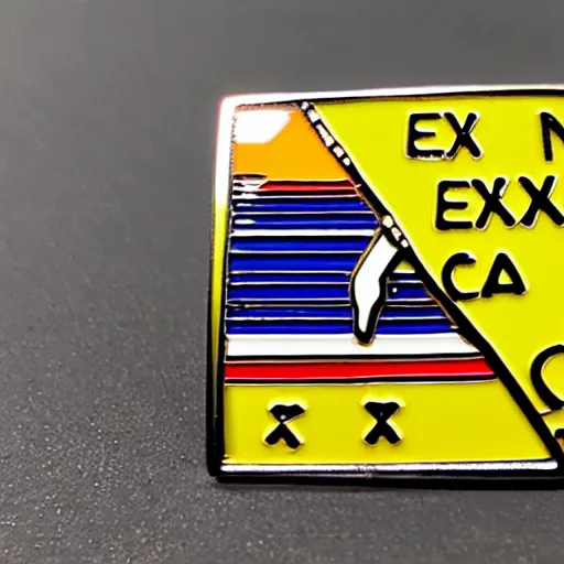 Image similar to an enamel pin depicting an exclamation warning label, smooth curves