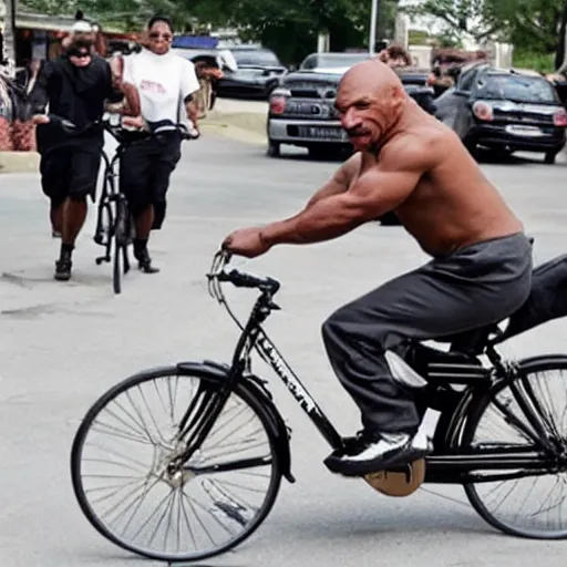 Image similar to mike tyson riding an extremely tiny bike