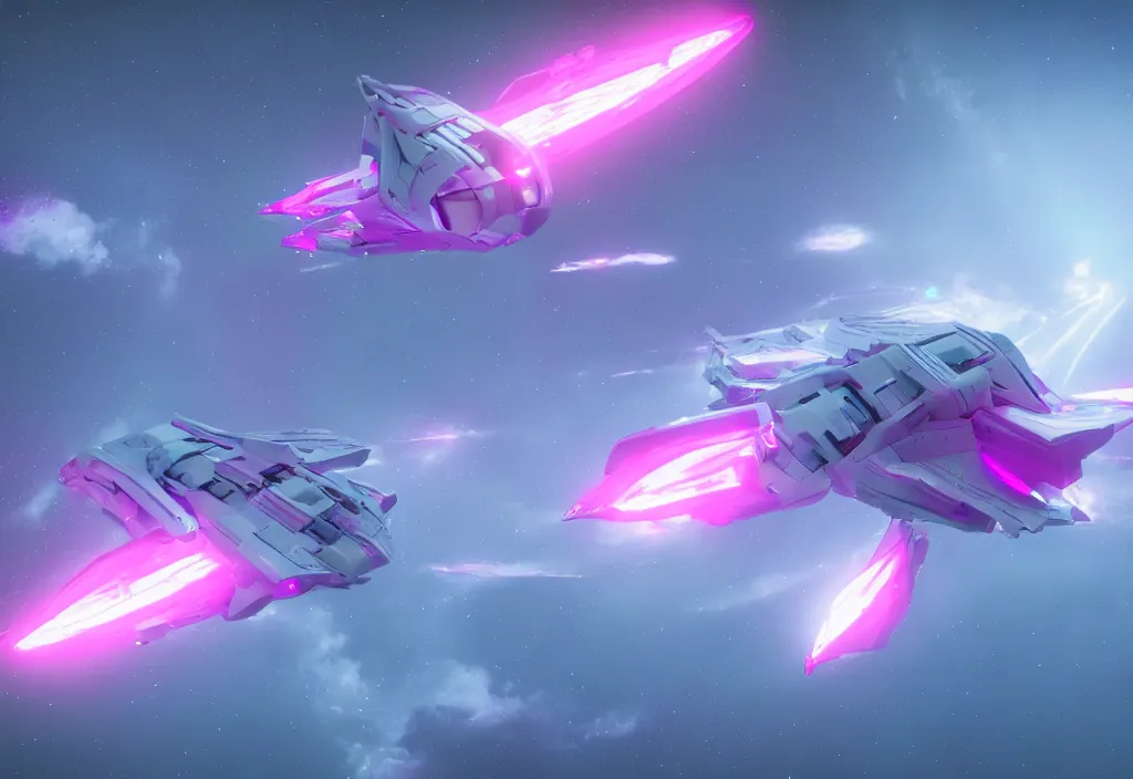 Prompt: a futuristic unicorn pink spaceship made on fiber optic in space, cinematic, unreal engine 5