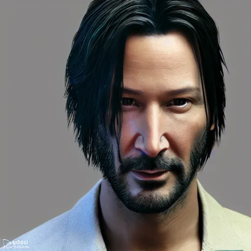 Prompt: render of a beautiful 3d Keanu Reaves, hyperdetailed medium shot, Unreal engine 4k