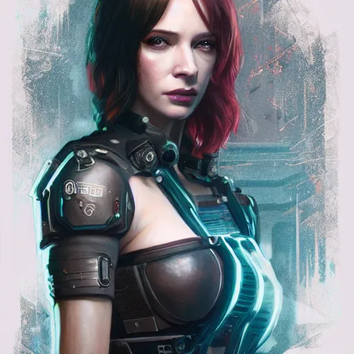 Image similar to christina hendricks in cyberpunk 2 0 7 7, intricate, elegant, highly detailed, digital painting, artstation, concept art, smooth, sharp focus, illustration, art by artgerm and greg rutkowski