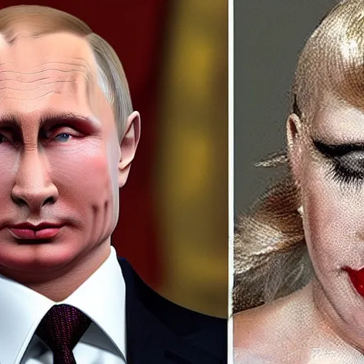 Prompt: Putin dressed in drag being flirty