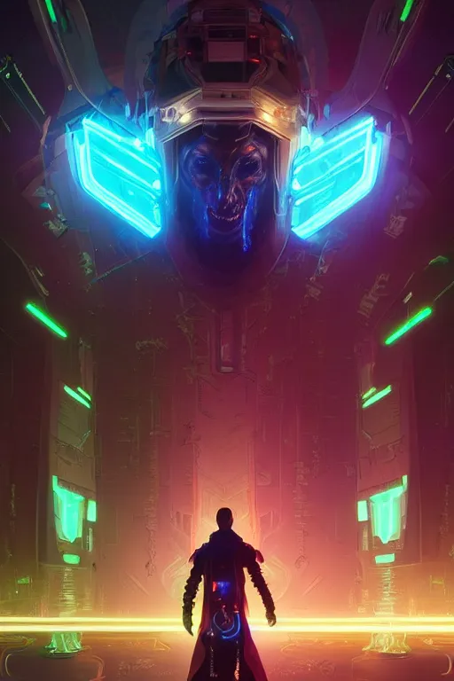 Image similar to cyber-warlock surrounded by techy glowing glitch magic holograms, used scifi style, D&D, sketchy lines and brushstrokes, no blur, 4k resolution, ultra detailed, style of Greg Rutkowski, Zac Retz, Kawase Hasui, beeple, Eddie Mendoza, alphonse mucha,