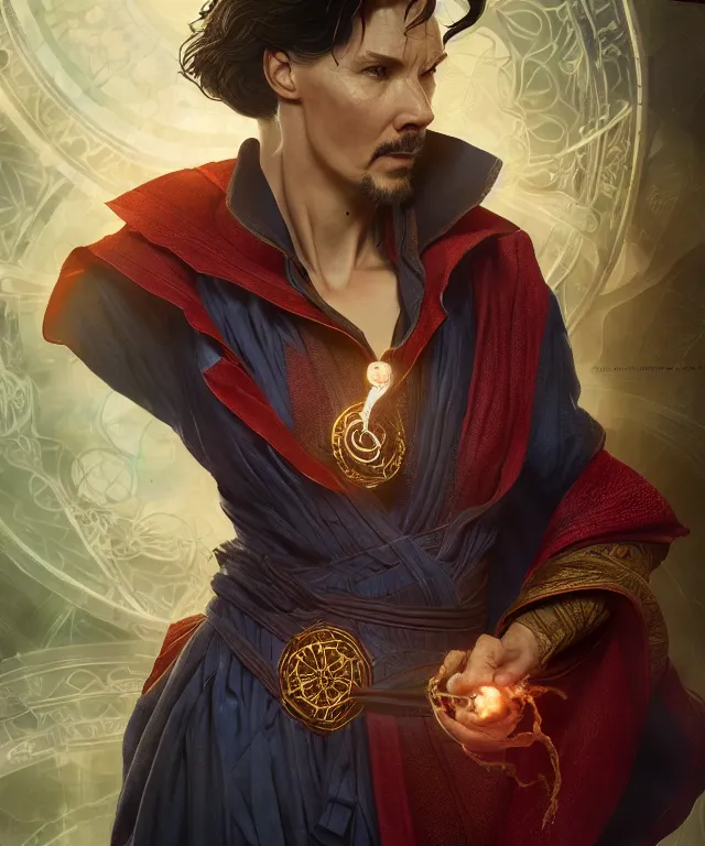 Image similar to doctor strange female, au naturel, hyper detailed, digital art, trending in artstation, cinematic lighting, studio quality, smooth render, unreal engine 5 rendered, octane rendered, art style by klimt and nixeu and ian sprigger and wlop and krenz cushart