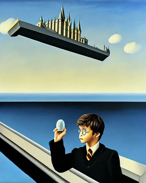 Image similar to harry potter on the bridge of the uss enterprise painting by magritte