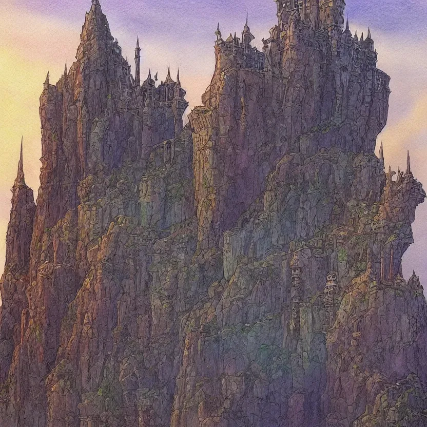 Prompt: a watercolor painting of a castle in the style of jean giraud in the style of moebius trending on artstation deviantart pinterest detailed realistic hd 8 k high resolution