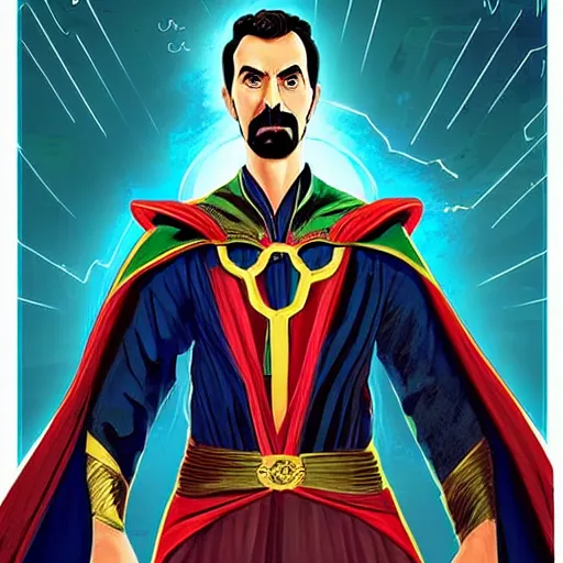 Image similar to “borat as dr strange, poster, highly detailed, dynamic poster, marvel, sci-fi, super heroes, concept art”