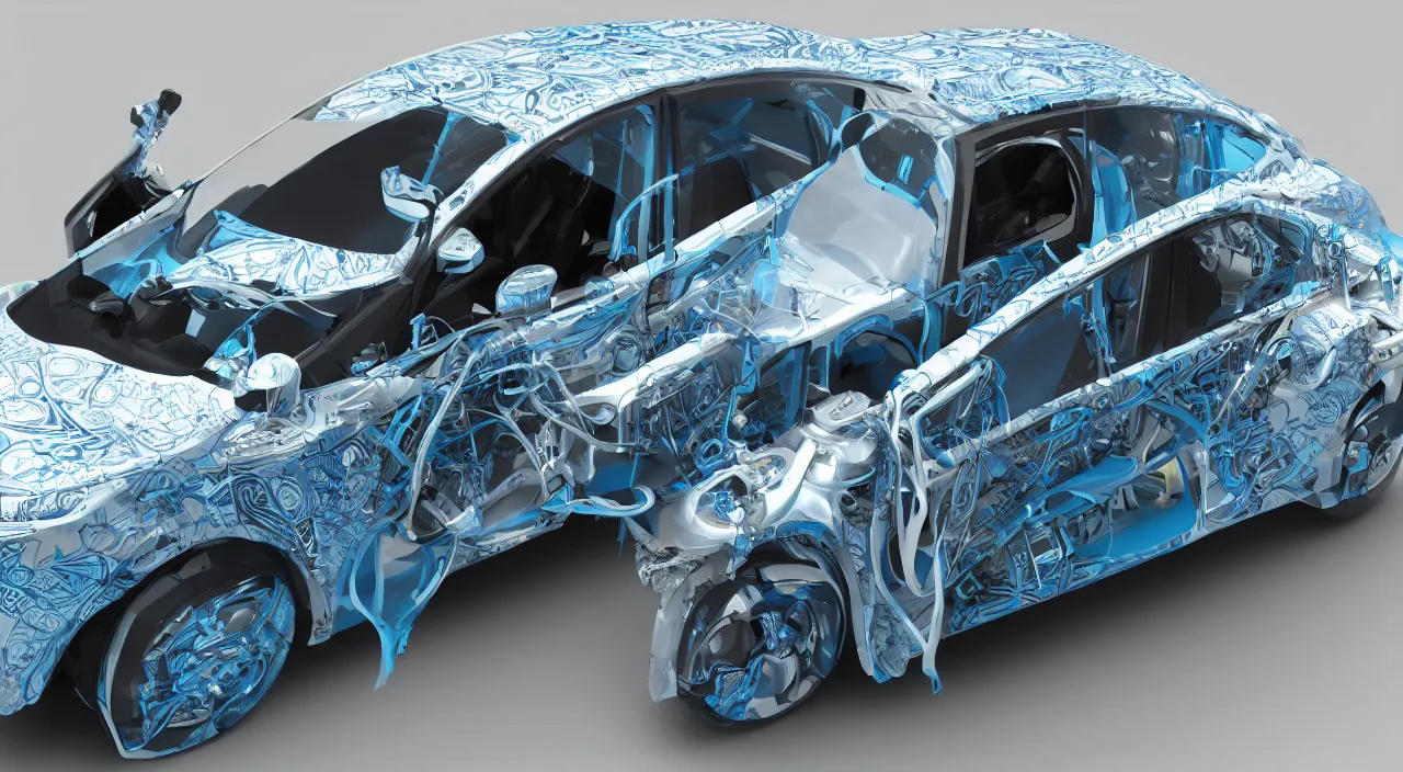 Image similar to hydrogen fuel cell vehicle, intricate details, octane rendering.