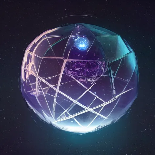 Prompt: crystal sphere in space glowing from the inside, highly detailed, artstation, 8 k