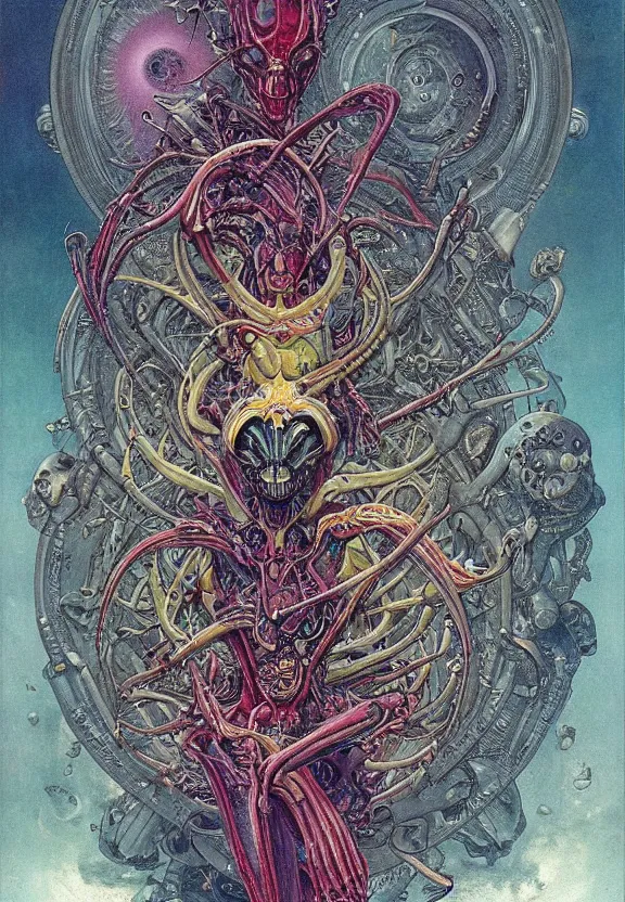 Prompt: simplicity, elegant, colorful muscular sci - fi eldritch, flowers, astronauts, radiating, mandala, psychedelic, outer space, shadows, by h. r. giger and esao andrews and maria sibylla merian eugene delacroix, gustave dore, thomas moran, pop art, giger's biomechanical xenomorph, art nouveau