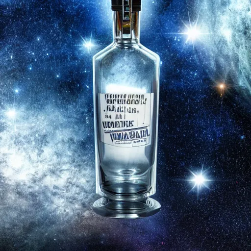 Image similar to A Vodka Bottle on the universe, 8K, Ultra Detailed, Very Impressive, smooth and sharp focus