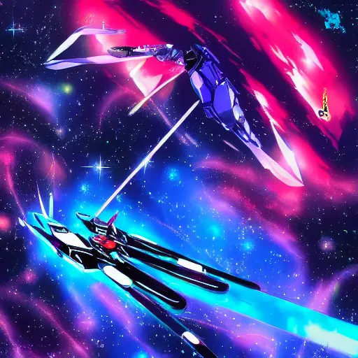 Image similar to “artwork of Four Muramase from Zeta Gundam floating in a beautiful nebula”