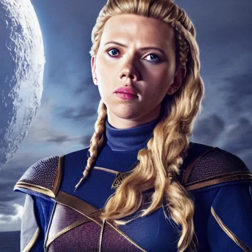 Image similar to starfleet uniform, portrait of scarlett johansson as lagertha, in starfleet uniform, from the tv series vikings