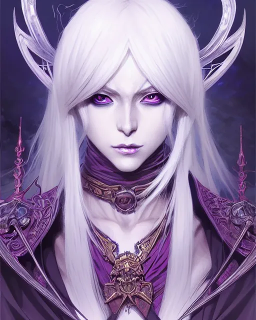 Image similar to portrait of an anime female drow necromancer, hd, illustration, epic, d & d, fantasy, intricate, elegant, highly detailed, digital painting, artstation, concept art, smooth, sharp focus, illustration, art by artgerm and greg rutkowski and alphonse mucha, monster hunter illustrations art book