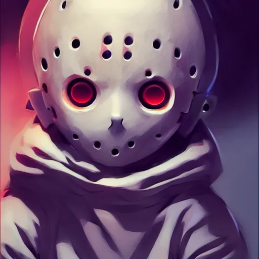 Prompt: cute little boy anime character inspired by jason voorhees art by rossdraws, wlop, ilya kuvshinov, artgem lau, sakimichan and makoto shinkai, anatomically correct, extremely coherent, highly detailed, sharp focus, slasher movies, smooth, red lighting, very realistic, symmetrical h 5 7 6