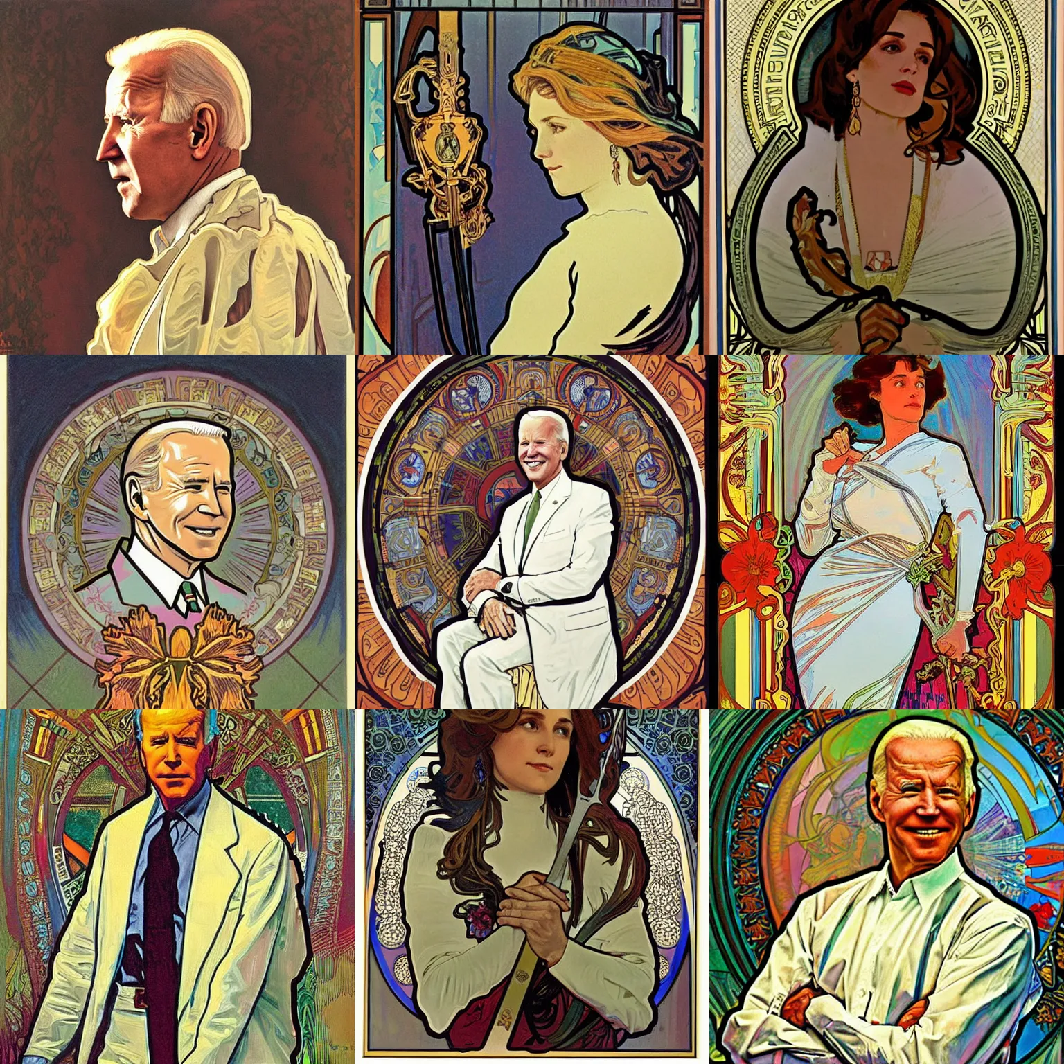 Prompt: joe biden, alphonse mucha painting