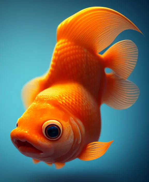 Prompt: cute anthropomorphic goldfish by charlie bowater and anna dittmann and artgerm and clemens ascher, portrait, intricate, elegant, chestnut mist, product shot, macro, symmetrical face, highly detailed, dramatic lighting, sharp focus, octane render, trending on artstation, artstationhd, artstationhq, unreal engine, 4 k, 8 k
