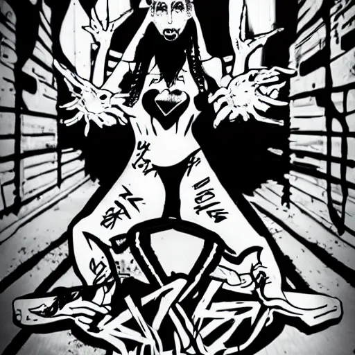 Image similar to die antwoord zef design black and white color scheme, graffiti