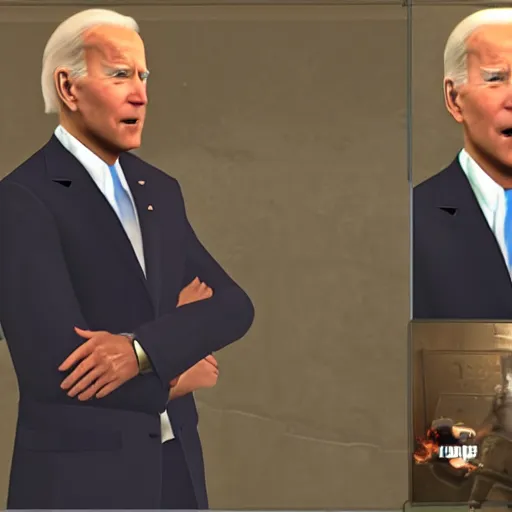 Image similar to joe biden in half life alyx ending scene with gman, half life ending screenshot