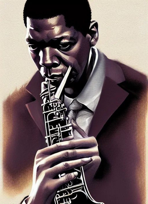 Prompt: portrait of john coltrane as a pop star intricate, elegant, highly detailed, digital painting, artstation, concept art, smooth, sharp focus, illustration, art by wlop, mars ravelo and greg rutkowski