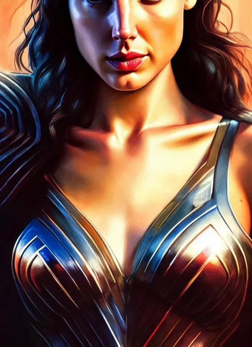 Prompt: photo of gal gadot in the style of stefan kostic, realistic, professionally, professionally color graded, half body shot, sharp focus, 8 k high definition, insanely detailed, intricate, elegant, art by stanley lau and artgerm
