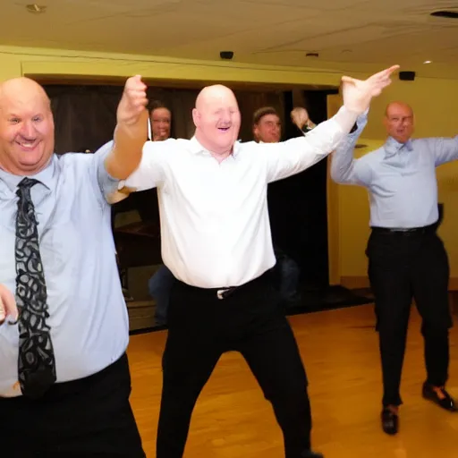 Prompt: Steve Balmer shows off his new dance moves at the club.