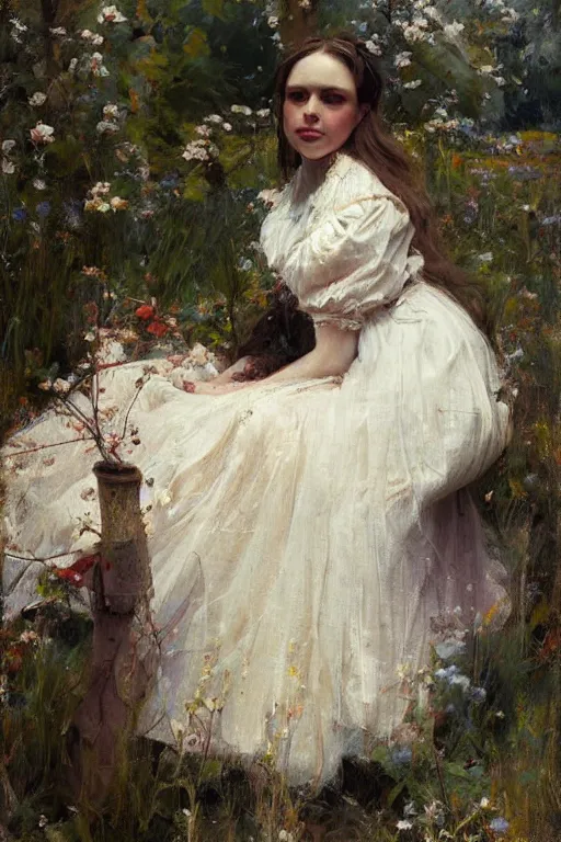 Prompt: Richard Schmid and Jeremy Lipking and Antonio Rotta full length portrait painting of a young beautiful traditonal alice from Alice in Wonderland