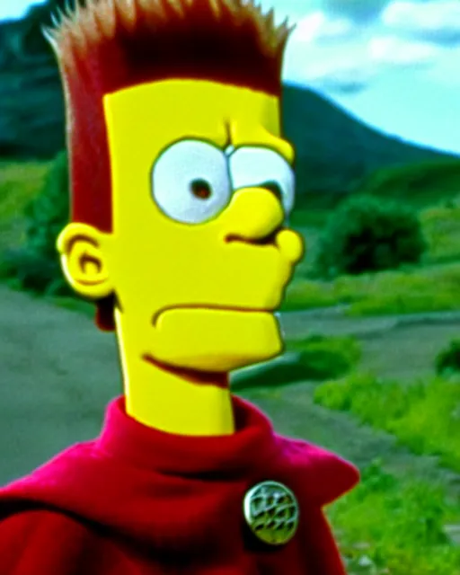 Image similar to film still of bart simpson in the movie the lord of the rings