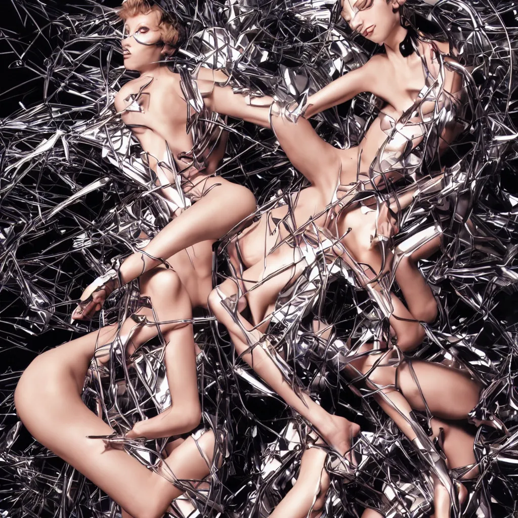 Prompt: fashion editorial by Hajime Sorayama