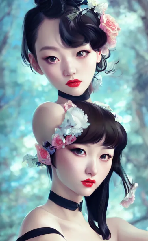 Image similar to a pin up and beautiful fashion charming dreamlke korea girl with lv jewelry, character art, art by artgerm lau and kyoung hwan kim and and ilya kuvshinov and john singer sargent, hyperdetailed, 8 k realistic, symmetrical, frostbite 3 engine, cryengine, dof, trending on artstation, digital art