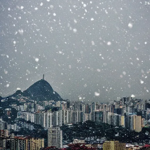 Prompt: city of rio de janeiro snowing, photography award photo