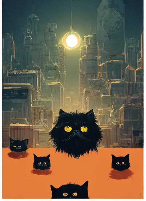 Image similar to concept portrait of black persian cat staring contemptuously at people, artstation, art by petros afshar, tom whalen, laurie greasley and greg rutkowski and ilya kuvshinov