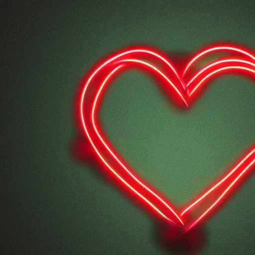 Prompt: a glowing red heart connected to dark green strings with a black background, digital art