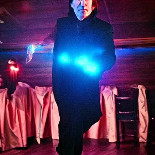 Prompt: Severus Snape dances in a bar, neons, realistic, full body, very detailed, super realistic