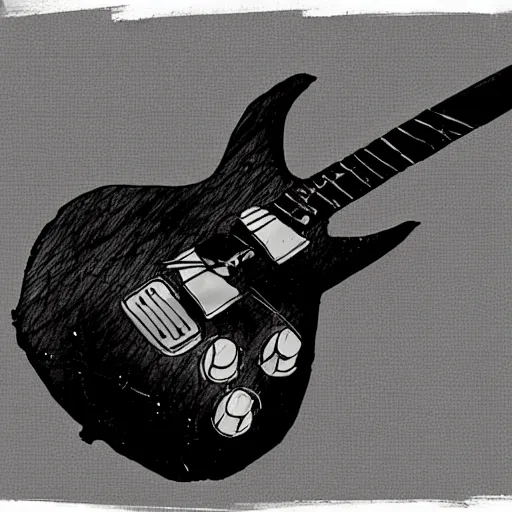 Image similar to sketch of a prototype concept design electric guitar, blade runner style,