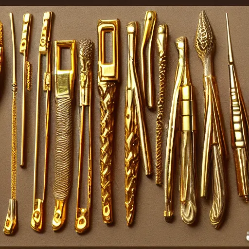 Image similar to polished gold tools designed in the style of body horror