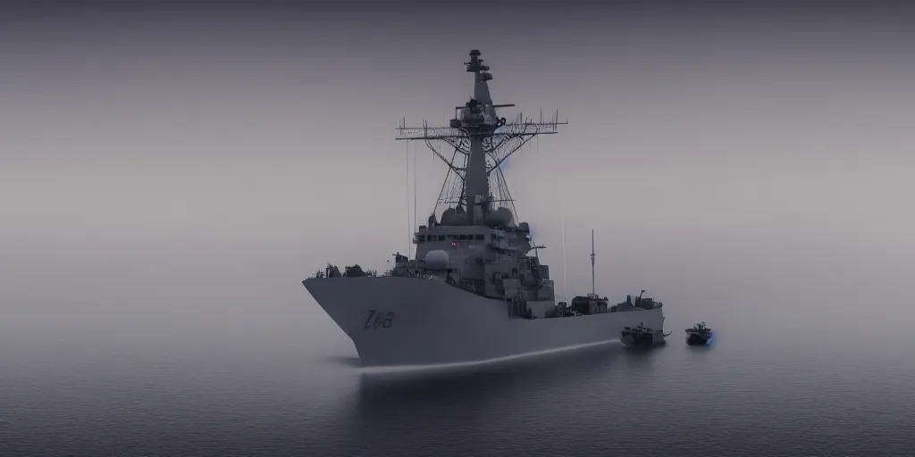 Image similar to a british navy in fog at night, high detail, high definition, photorealistic, 8k