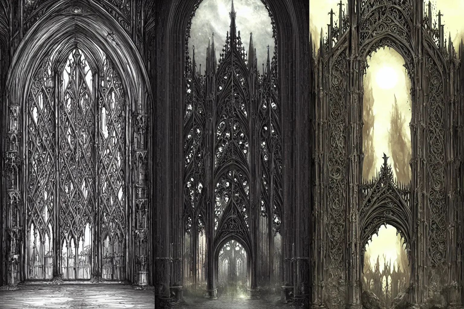 Prompt: The gate to the eternal kingdom of Gothic architecture, fantasy, digital art, HD, detailed.