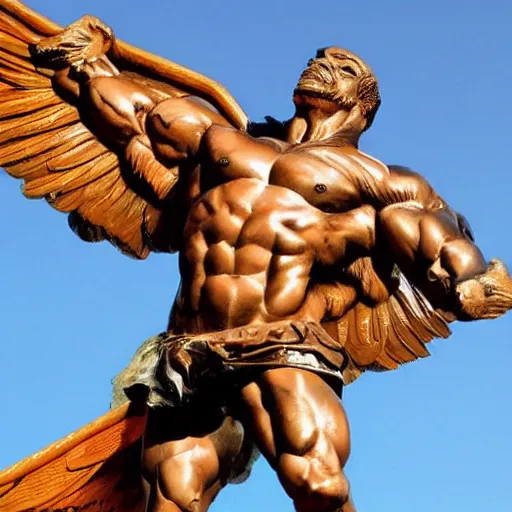 Image similar to a muscular heroic man riding a giant eagle