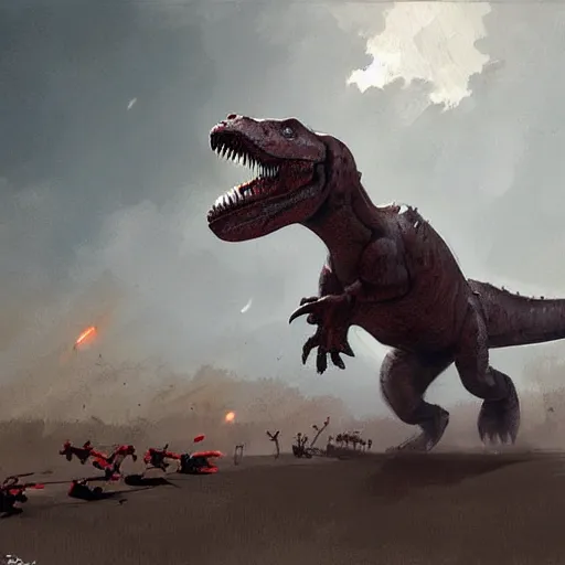 Image similar to t - rex chasing a small rat in team fortress 2 style, detailed painting, by jakub rozalski