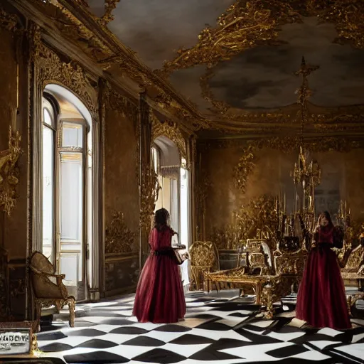 Image similar to francesca findabair in versailles, wow 4 k detail fantasy, matte painting, realistic materials, photo realistic, postprocessing, cinematic, hyperrealistic, studio lighting, ekaterina, the tudors, photography by richard jenkins