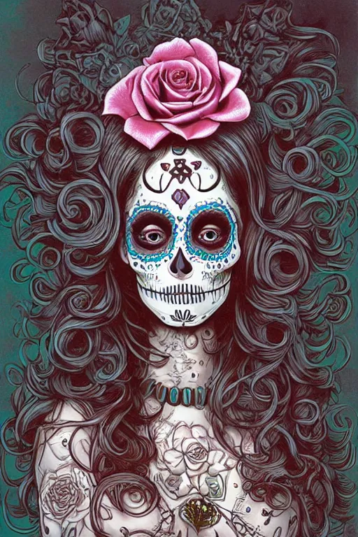 Image similar to Illustration of a sugar skull day of the dead girl, art by michael whelan